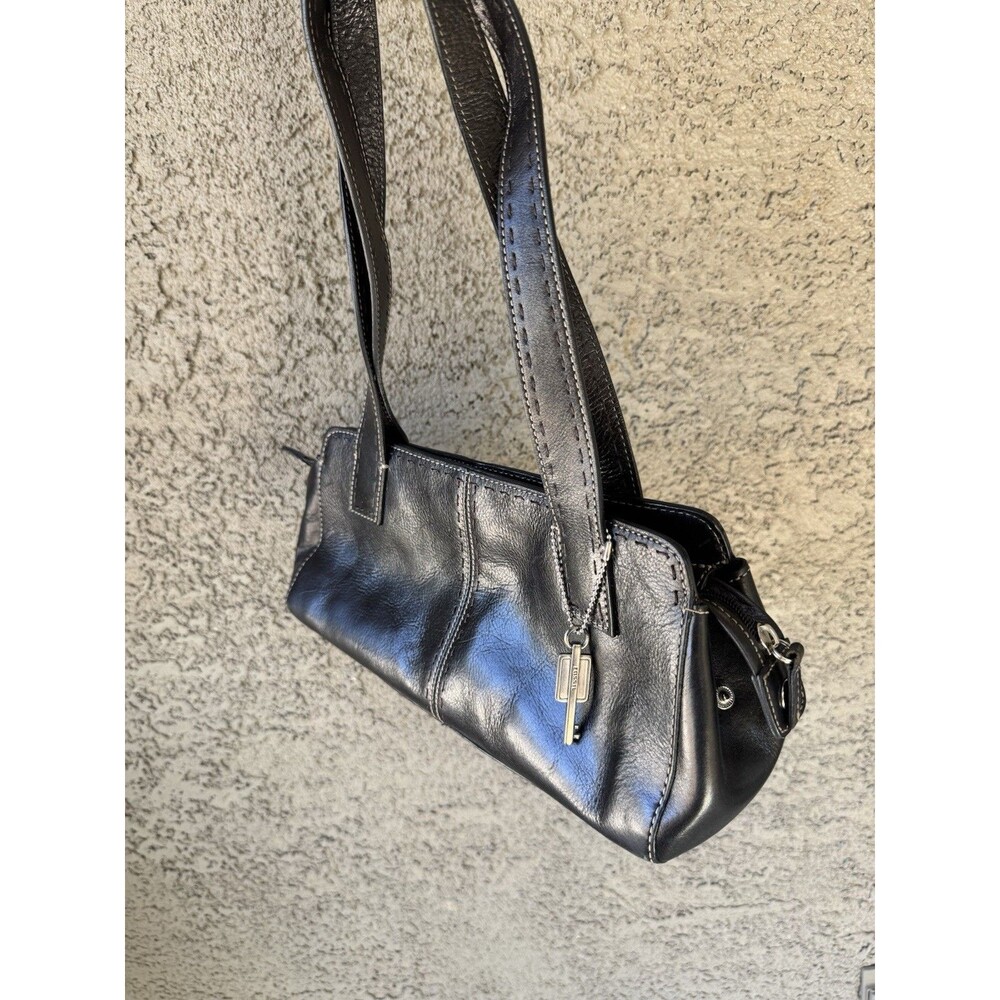 Fossil Blackburn Pebbled Leather Satchel Shoulder Bag Black Two Handle Purse - Picture 4 of 7